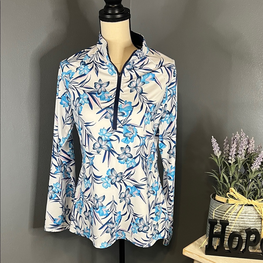 Floral Blue and White Women's Top